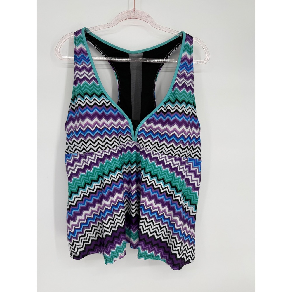 Rosegal Womens Tankini Top Purple Teal Chevron Racerback Mesh Swimwear Sz 3X